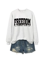 Detail of grey Freedom Charlie Kirk sweatshirt neckline with S size label and black text - Off-White (Black Font)
