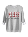 Detail van Merry Christmas-opdruk op grijze fleece sweater met geribde manchetten - S / Lichtgrijs