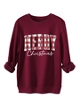 Detail van rode Merry Christmas-sweater met ruitmotief letters en zachte dikke stof - S / Bordeauxrood
