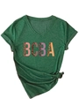 Detail of V-neck leopard print BCBA t-shirt with rolled sleeves and front knot design - S / Vintage Green