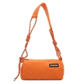 Orange corduroy cylinder crossbody bag with textured fabric and woven shoulder strap - Orange