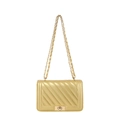 Bolso bandolera acolchado oro champán con cadena metálica y cierre de hebilla giratoria - Dorado