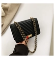 Elegant black quilted chain bag with gold hardware and patent finish shoulder strap - Black