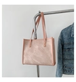 Vintage large capacity tote bag in light pink marbled texture with slim handles - Pink