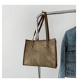 Vintage brown tote bag for women with leather straps and metallic rivets details - Brown