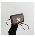 Vintage dark brown square shoulder bag with polished gold buckle and smooth leather finish - Brown