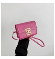 Fuchsia square crossbody bag with gold geometric buckle and smooth leather finish - Rose Red