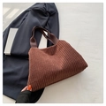 Sac seau en velours côtelé marron avec large anse en tissu au style rétro minimaliste - Marron