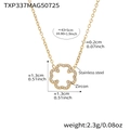 Detail view of a gold clover pendant necklace with zircon stones and product dimensions - 40+5cm / Gold Necklace (TXP337)