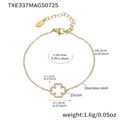 Detail of gold stainless steel bracelet with zircon-inlaid clover pendant and sizing - 15+5cm / Gold Bracelet (TXE337)