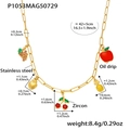 Detalle de collar de acero con colgantes de frutas en circón y especificaciones - Estilo Tarta de Frutas (P1053) / 42+5cm / Dorado