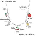 Collar de acero inoxidable con dijes de frutas coloridas y detalles de circonita - Estilo Tarta de Frutas (P1053) / 42+5cm / Color acero