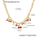 Dettaglio della collana con ciliegia dorata, smalto rosso, zircone e misure - Collana con Ciliegia Dorata (TXP352) / 41+5cm