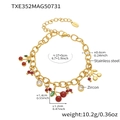 Dettaglio del bracciale ciliegia in acciaio inossidabile dorato con pietre e zirconi - Bracciale con Ciliegia Dorata (TXE352) / 16+5cm