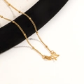 Golden titanium steel beaded necklace chain with small round beads and secure M-clasp - M-buckle Curb Bead Chain / 45cm / Gold
