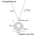 Collar de acero inoxidable plateado con colgante de corazón hueco y circonitas blancas - Estilo de Corazón Hueco Redondo (P1066) / 41+5cm / Color acero