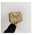 Sparkly gold quilted chain bag with shimmering sequins and double metal handles - Gold