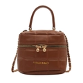 Braune gesteppte Leder-Eimertasche mit goldener Kette und elegantem Tragegriff - Braun