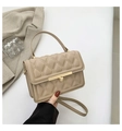 Sac bandoulière élégant en cuir beige matelassé avec fermoir rotatif en métal doré - Kaki