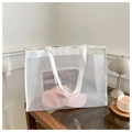 Large capacity white mesh tote bag for summer beach with durable shoulder straps - White