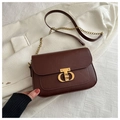 Vintage dark brown crossbody bag with gold buckle and chain strap for women - Brown