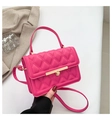 Chic quilted rhombic crossbody bag in vibrant hot pink with elegant gold turn-lock closure - Rose Red