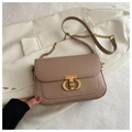 Retro tan leather small square bag with golden chain strap and vintage metal lock - Khaki