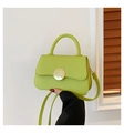 Modern minimalist light green shoulder bag with golden round buckle and top handle - Green