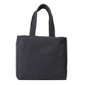 Large dark grey corduroy tote bag with vertical stripes and sturdy double handles - Gray