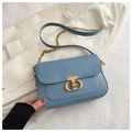 Petit sac carré bleu Morandi rétro avec chaîne dorée et fermoir métallique chic - Bleu