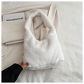 Minimalist white faux fur handbag with a soft plush texture and integrated handle - White