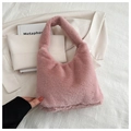 Chic light pink faux fur hobo bag with a soft plush texture and minimalist single handle - Pink
