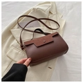 Brown suede and leather patchwork crossbody handbag for women with flap closure - Brown