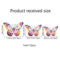 Size chart for 12pcs 3D butterfly wall stickers showing large, medium, and small dimensions - Laser Iridescent Hollow Butterfly Set (YH416)