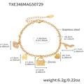Gouden roestvrijstalen armband met zirkoonbedels zoals handtas, schoen en lippenhanger - Slot Hanger Multi-Charm Armband (TXE348) / Lengte 16+5cm