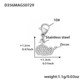 Ciondolo a balena in acciaio argentato con zirconi brillanti per collane fai da te - Ciondolo Balena Zirconia Solo (Senza Catena) (D356) / 1 Pezzo / Colore acciaio