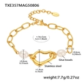 Dettaglio del bracciale in acciaio inossidabile placcato oro 18k con perline e cuore - Bracciale Cuore Oro 16+5cm (TXE357)