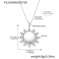 Zilveren MOM zonnebloem ketting van roestvrij staal met zirkoon en 41+5cm afmetingen - Zilveren Zonnebloem Stijl