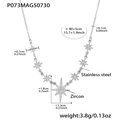 Detailoverzicht van roestvrijstalen sterrenketting met zirkoon en exacte maten - Zilverkleur Achtpuntige Ster Zirkonia Ketting (P073)