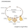 Bracciale in acciaio inossidabile argento con ciondoli cuore e orso e misure dettagliate - Stile Orso Cuore Bicolore (Z493)
