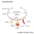 Bracciale rigido in acciaio argento con croce, cuore di zircone e ciondoli peperoncino - Stile Sacro Cuore Croce Bicolore (Z494)