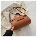 Caramel brown frosted suede and leather crossbody bag with gold hardware detail - Brown