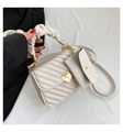 Quilted cream crossbody bag with gold heart buckle and matching mini coin purse pouch - Off White
