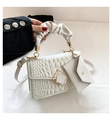 White crocodile pattern crossbody bag with pleated handle and mini pouch attachment - White