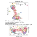 Floral teacup wall sticker with pink roses and Beautiful Life quote for kitchen decor - 25*50cm
