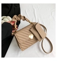Chic apricot plaid quilted handbag with golden heart buckle and ruched handle detail - Khaki