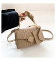 Beige crocodile embossed handbag with gathered handle and square gold buckle - Khaki