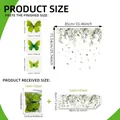 Size guide for 3D green butterfly and floral wall decals with dimensions in cm and inches - Plant Vines And 3D Butterflies Set
