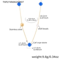 Detail showing dimensions of long gold stainless steel chain with blue cat's eye stone pendant - Dark Blue (TXP274)
