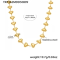 Detail view of gold hollow heart link necklace in stainless steel with size dimensions - Hollow Heart Necklace (TXP362) / Gold Heart Necklace (42+5cm)